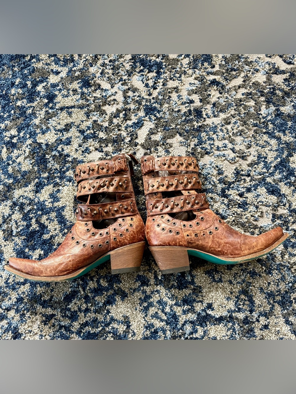 Women’s Brown Distressed Leather Strap Cutout Ankle Booties